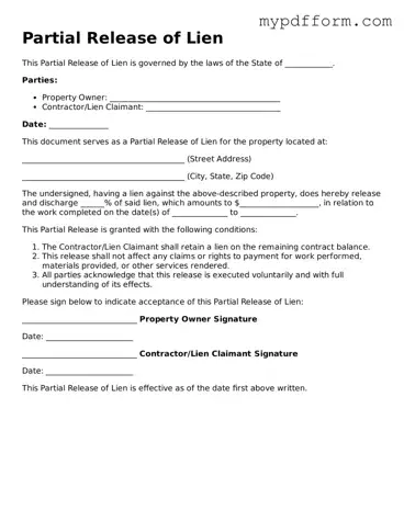 Fillable Partial Release of Lien Document