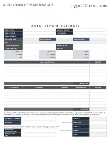 Fill in Your Auto Repair Estimate Form