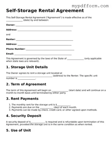 Fillable Self-Storage Rental Agreement Document
