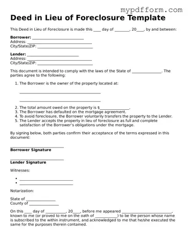 Fillable Deed in Lieu of Foreclosure Document