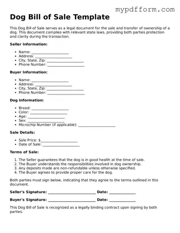 Fillable Dog Bill of Sale Document