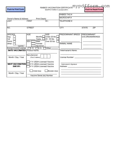 Fill in Your Rabies Certificate Form