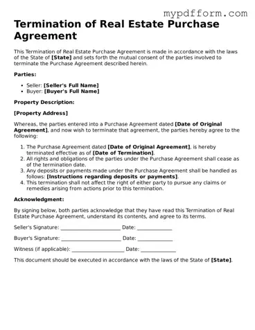 Fillable Termination of Real Estate Purchase Agreement Document