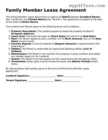 Fillable Family Member Lease Agreement Document