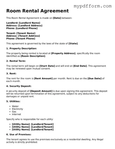 Fillable Room Rental Agreement Document