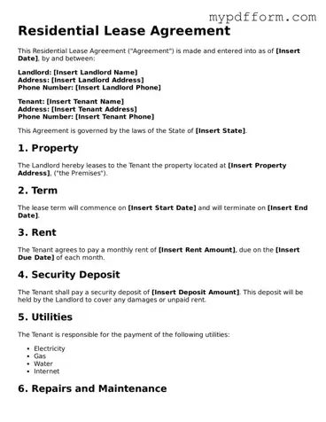Fillable Lease Agreement Document