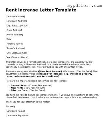 Fillable Rent Increase Letter Document