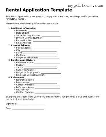 Fillable Rental Application Document