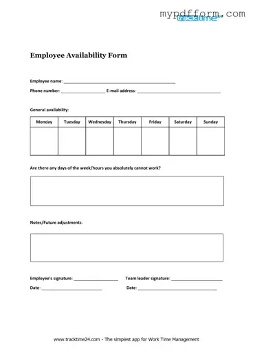 Fill in Your Employee Availability Form