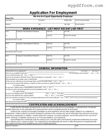 Fill in Your Spanish Application Employment Form