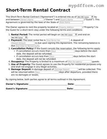 Fillable Short-Term Rental Contract Document