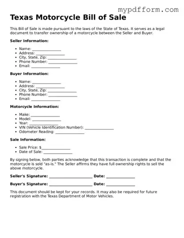 Valid  Motorcycle Bill of Sale Template for Texas