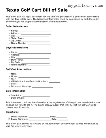 Valid  Golf Cart Bill of Sale Template for Texas