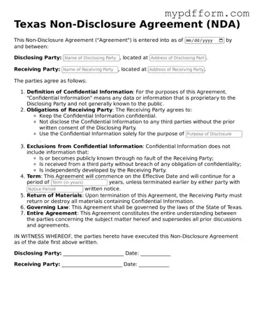 Valid  Non-disclosure Agreement Template for Texas