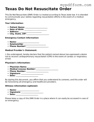 Valid  Do Not Resuscitate Order Template for Texas