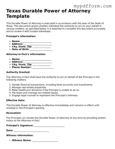 Valid  Durable Power of Attorney Template for Texas