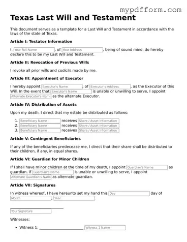 Valid  Last Will and Testament Template for Texas