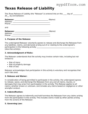 Valid  Release of Liability Template for Texas