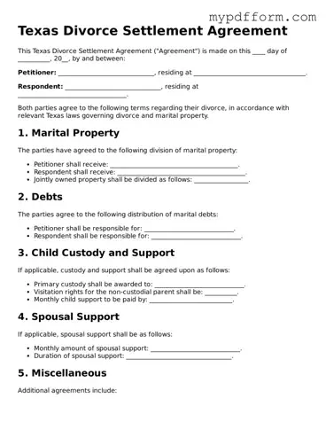 Valid  Divorce Settlement Agreement Template for Texas