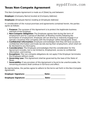 Valid  Non-compete Agreement Template for Texas