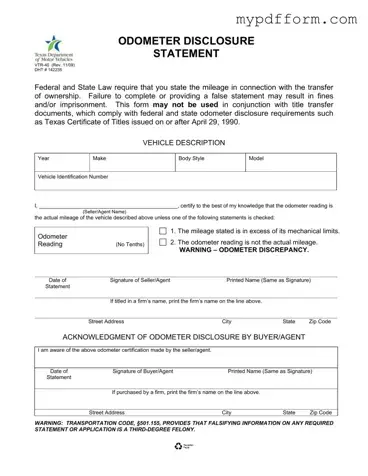 Fill in Your Texas Odometer Statement Form