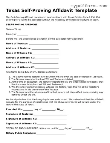 Valid  Self-Proving Affidavit Template for Texas