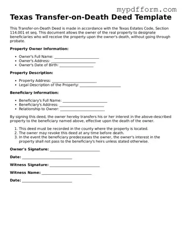 Valid  Transfer-on-Death Deed Template for Texas