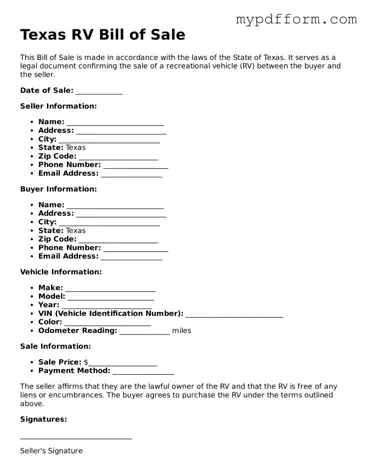 Valid  RV Bill of Sale Template for Texas