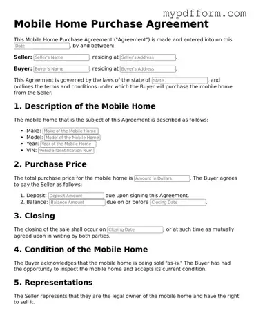 Fillable Mobile Home Purchase Agreement Document