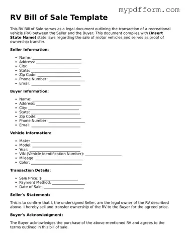 Fillable RV Bill of Sale Document