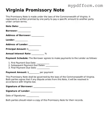 Valid  Promissory Note Template for Virginia