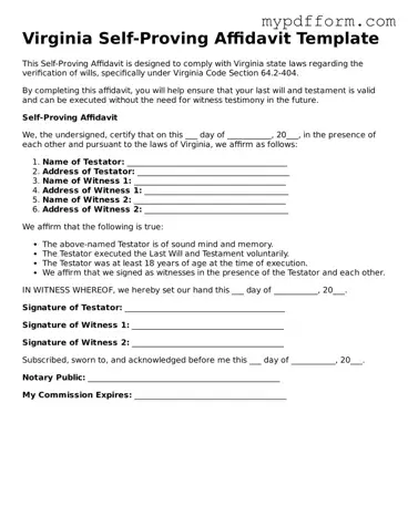 Valid  Self-Proving Affidavit Template for Virginia