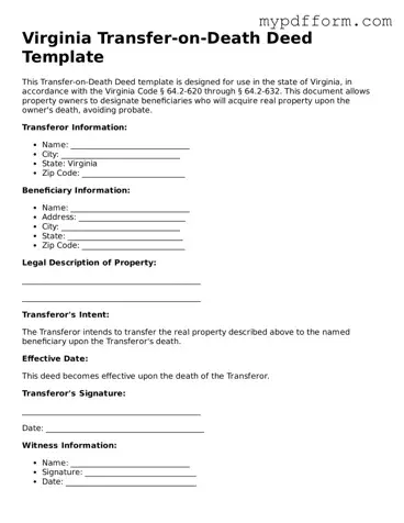 Valid  Transfer-on-Death Deed Template for Virginia