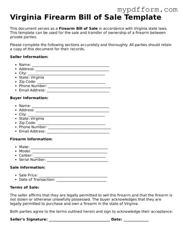 Valid  Firearm Bill of Sale Template for Virginia