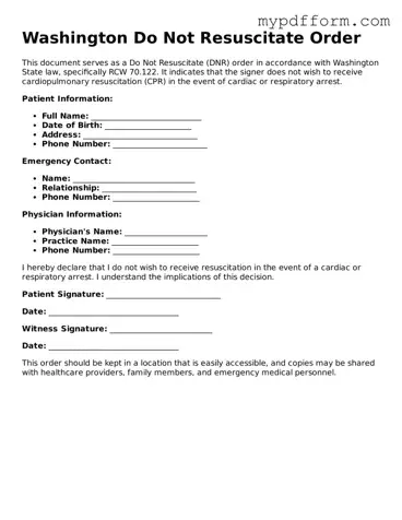 Valid  Do Not Resuscitate Order Template for Washington