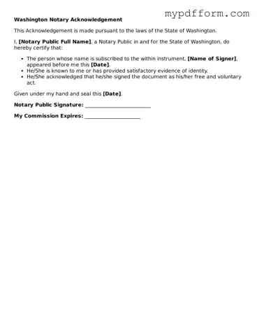 Valid  Notary Acknowledgement Template for Washington