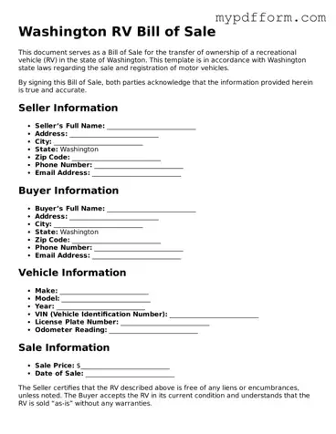 Valid  RV Bill of Sale Template for Washington