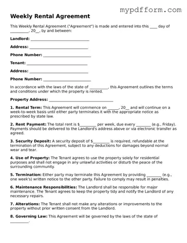 Fillable Weekly Rental Agreement Document