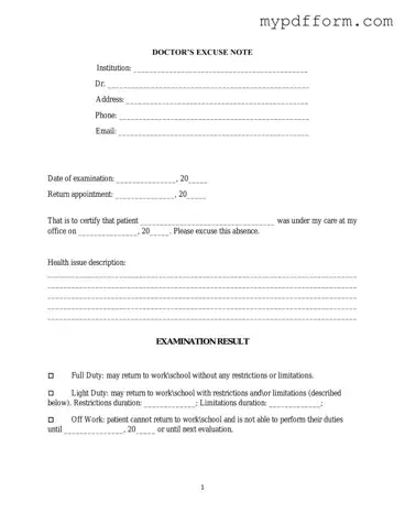 Fill in Your Doctors Excuse Note Form