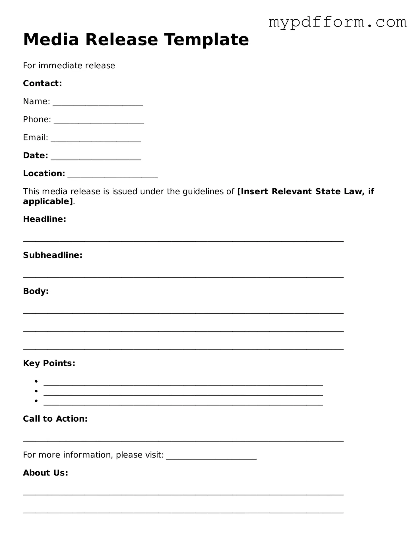 Fillable Media Release Document