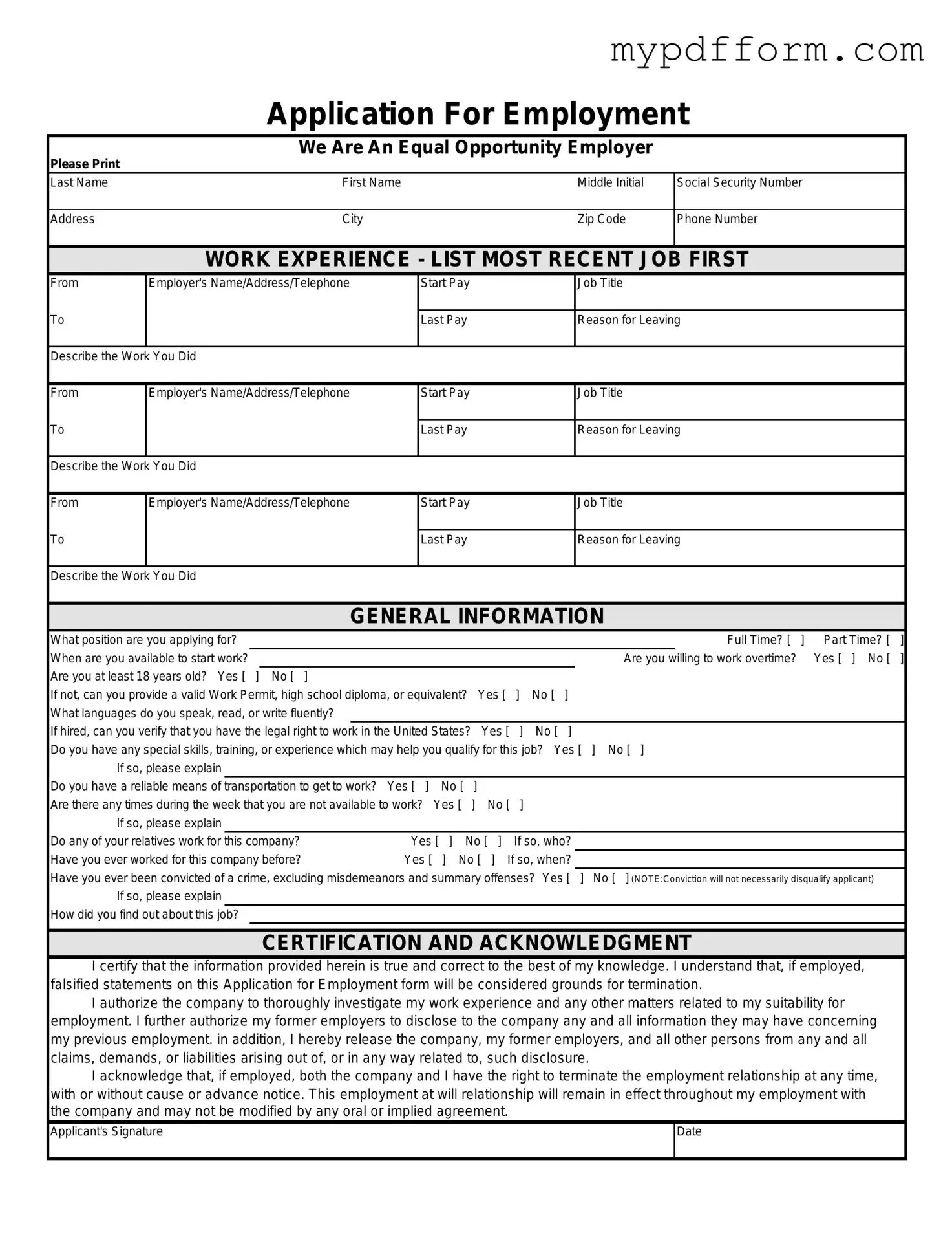 Fill in Your Spanish Application Employment Form