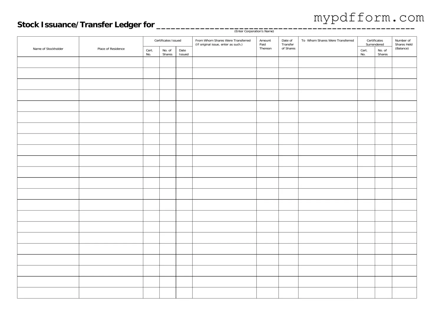 Fill in Your Stock Transfer Ledger Form