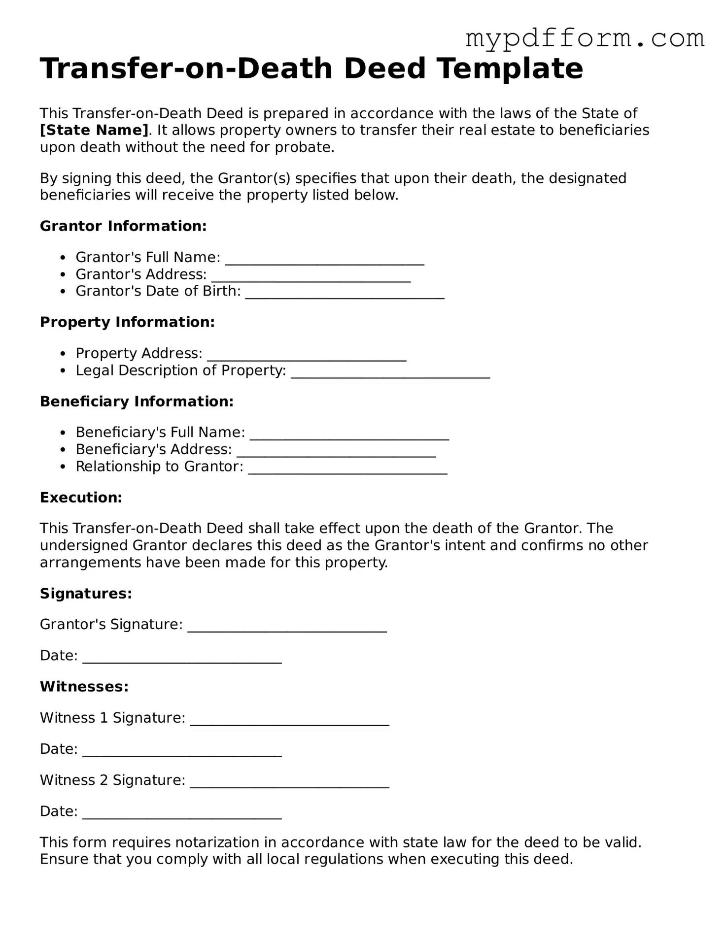 Fillable Transfer-on-Death Deed Document