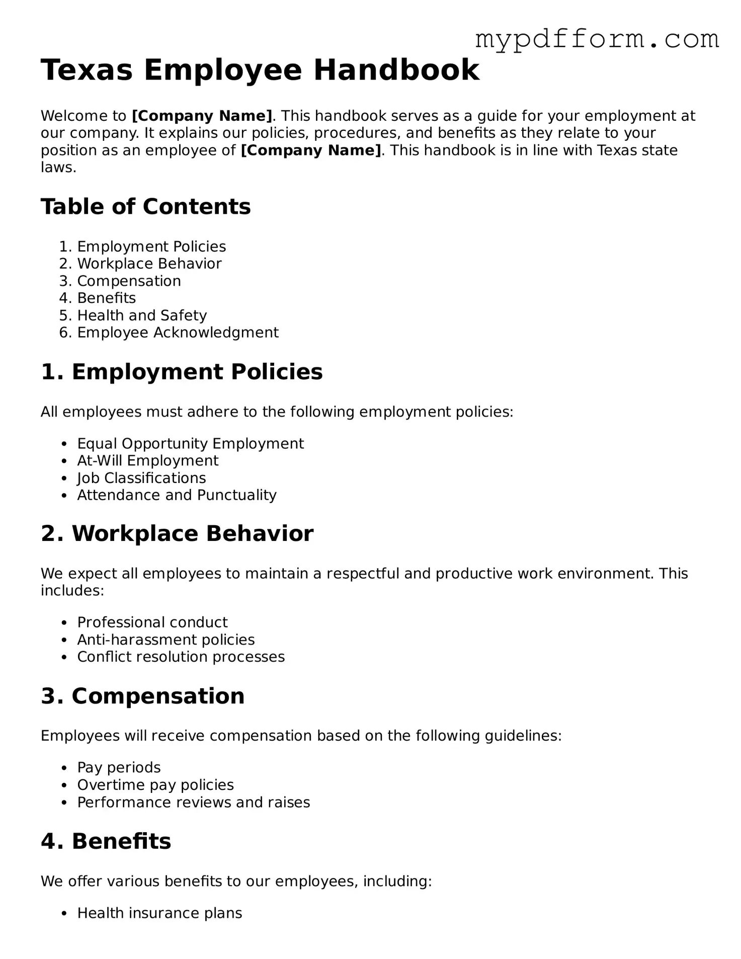 Valid  Employee Handbook Template for Texas