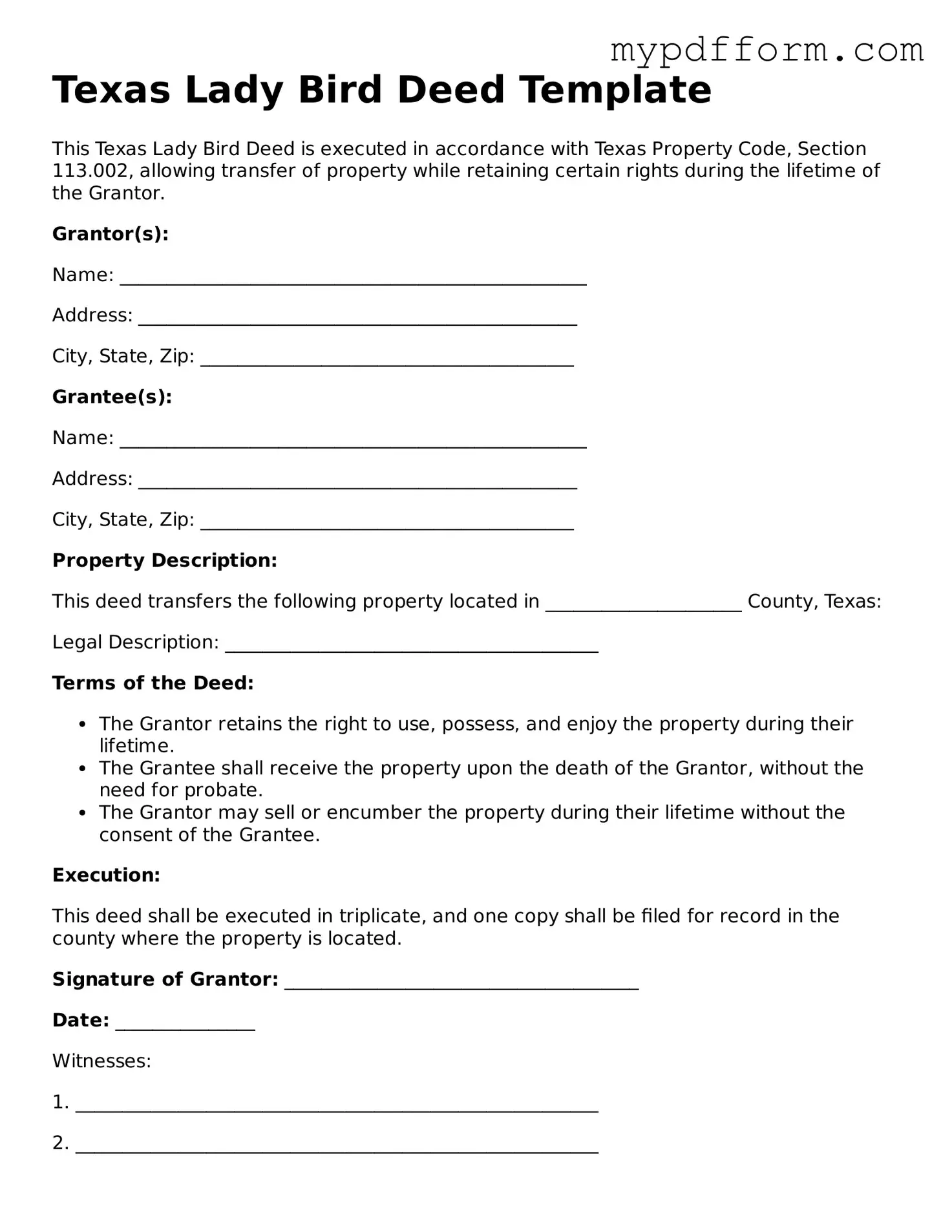 Valid  Lady Bird Deed Template for Texas