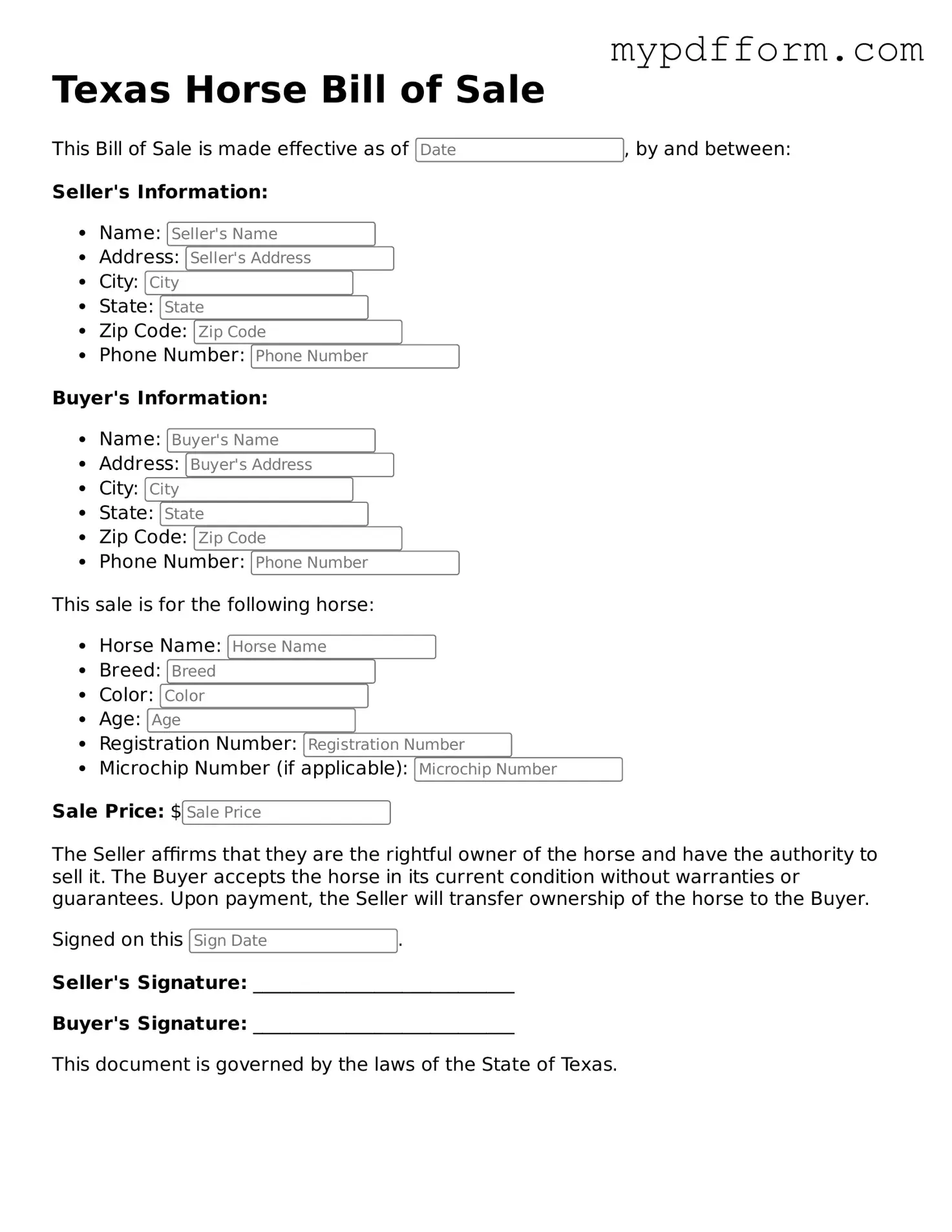 Valid  Horse Bill of Sale Template for Texas