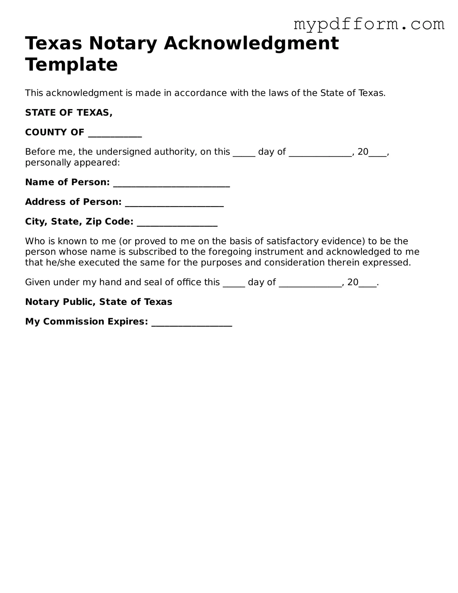 Valid  Notary Acknowledgement Template for Texas
