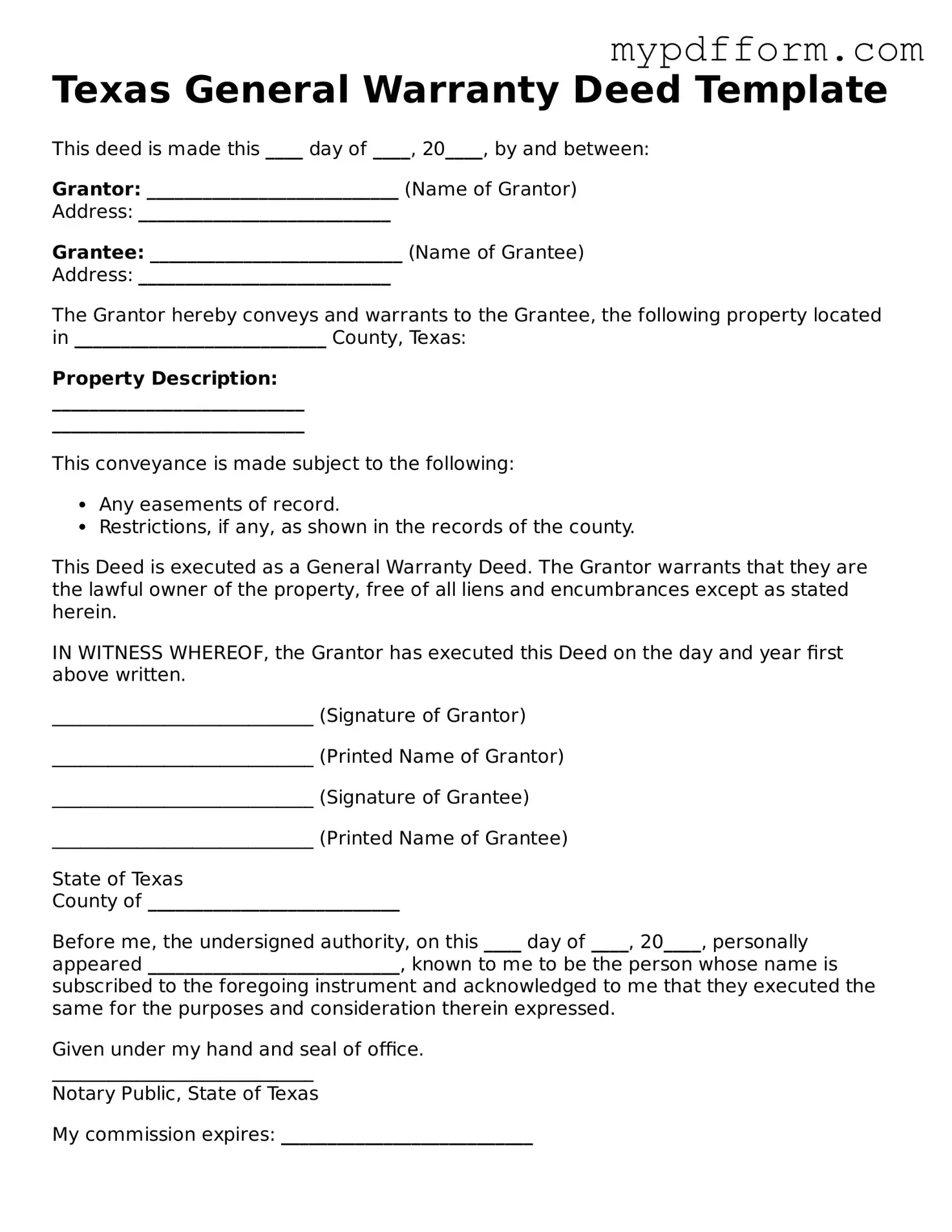 Valid  Deed Template for Texas