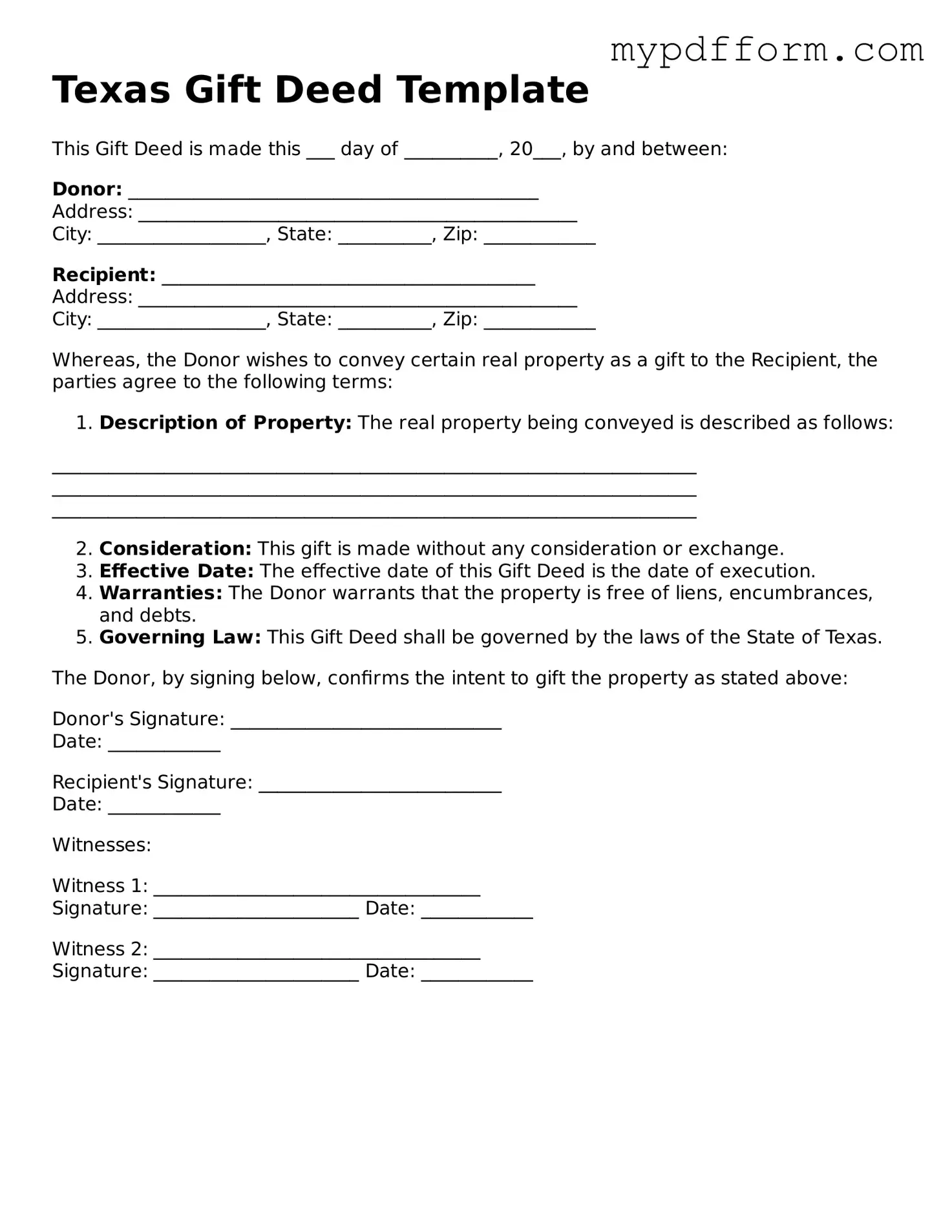Valid  Gift Deed Template for Texas