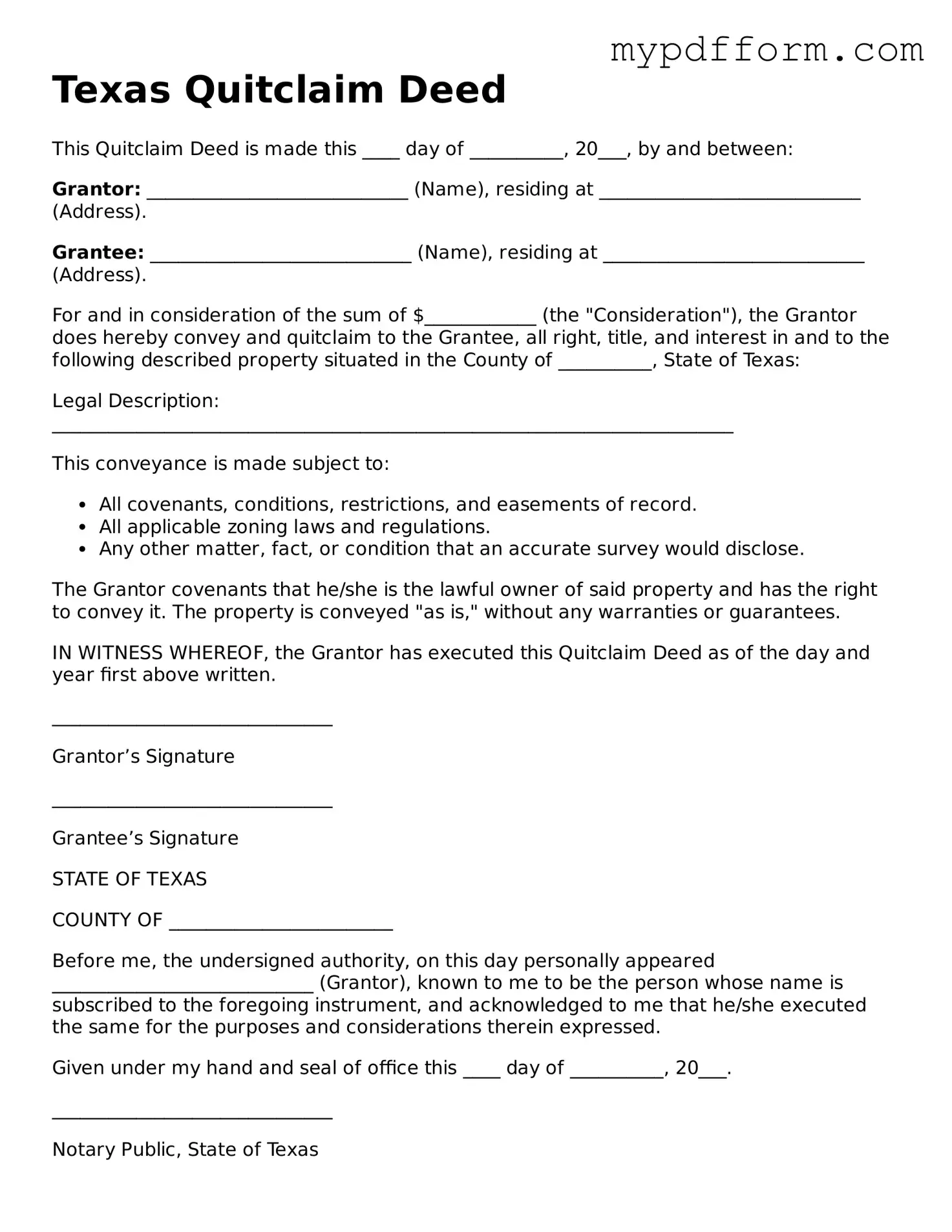 Valid  Quitclaim Deed Template for Texas